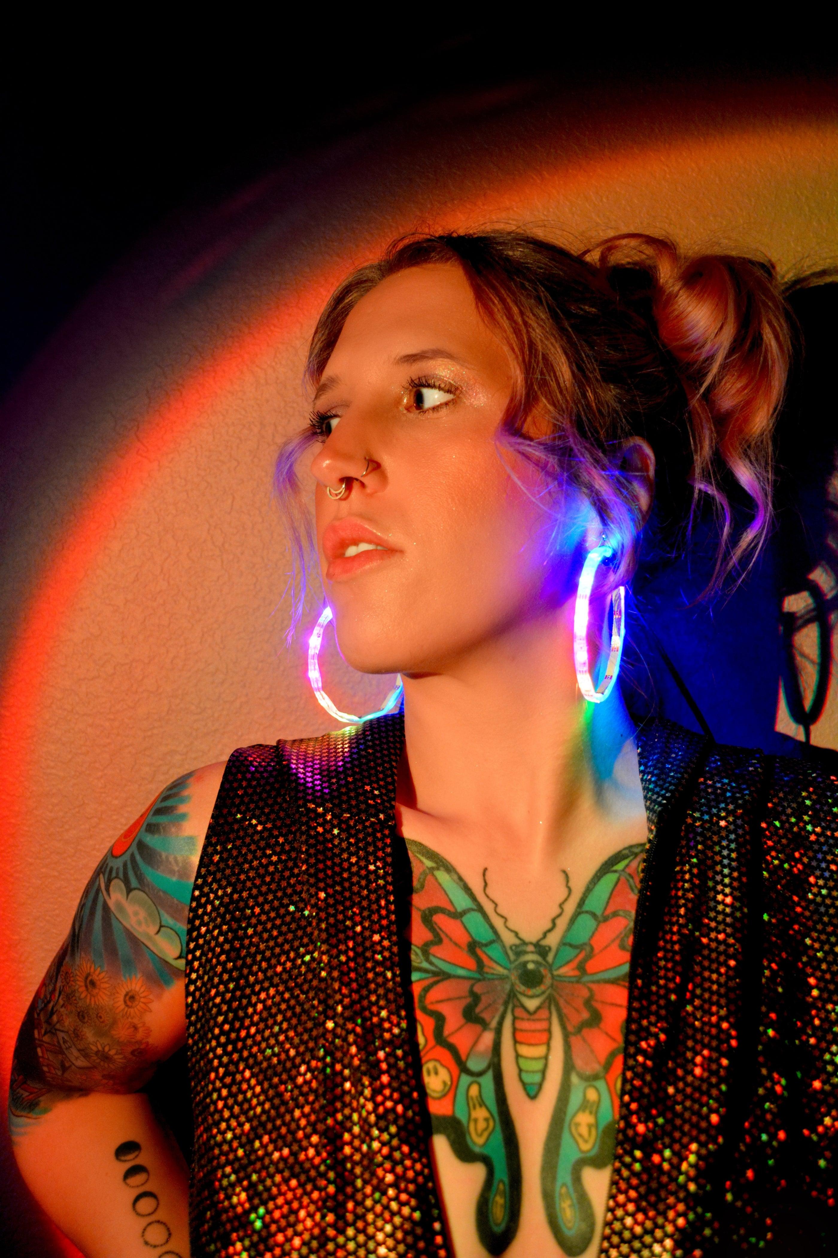 LED Clip-on Hoop Earrings with Battery Pack