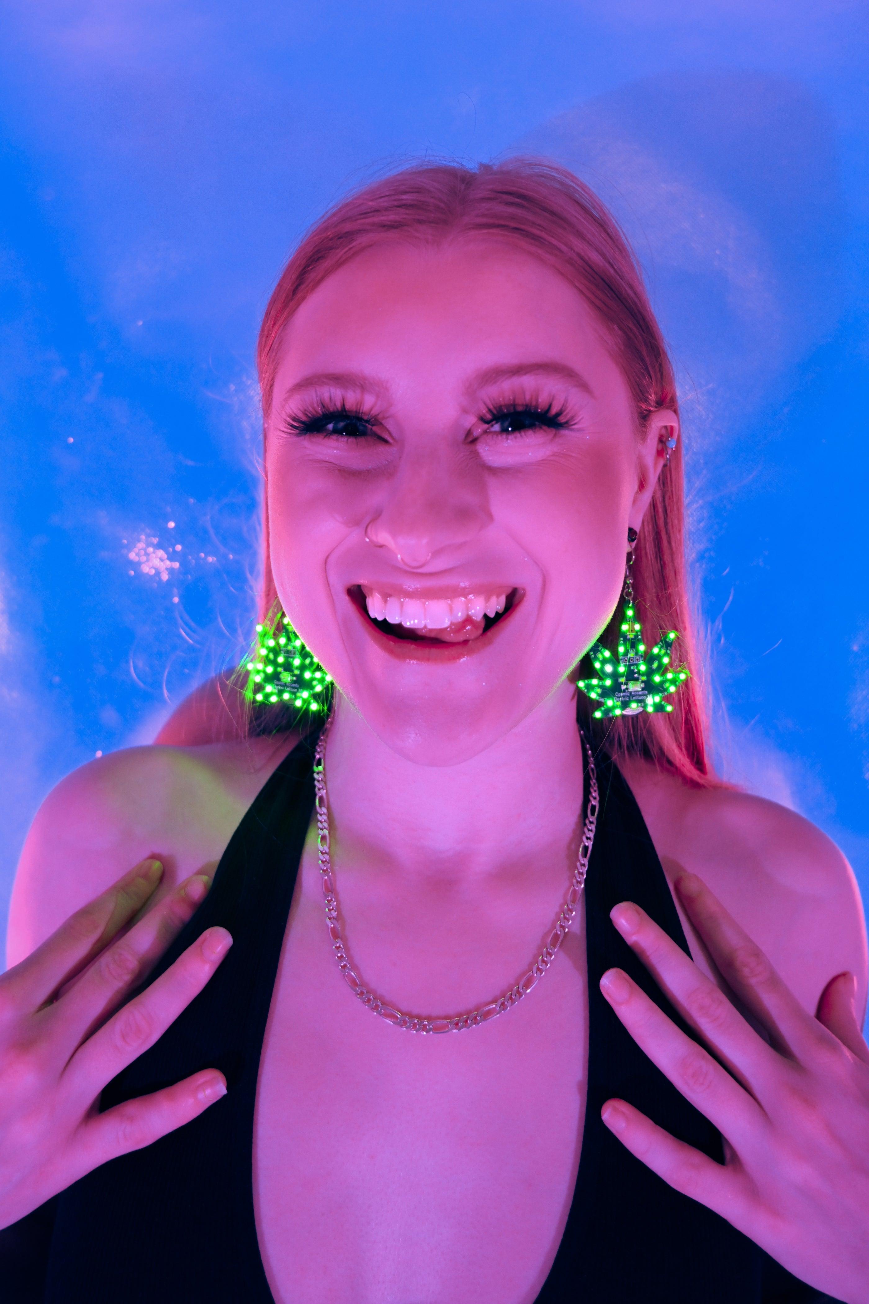 Electric Lettuce (Sound Reactive, Green Weed Leaf LED Earrings)