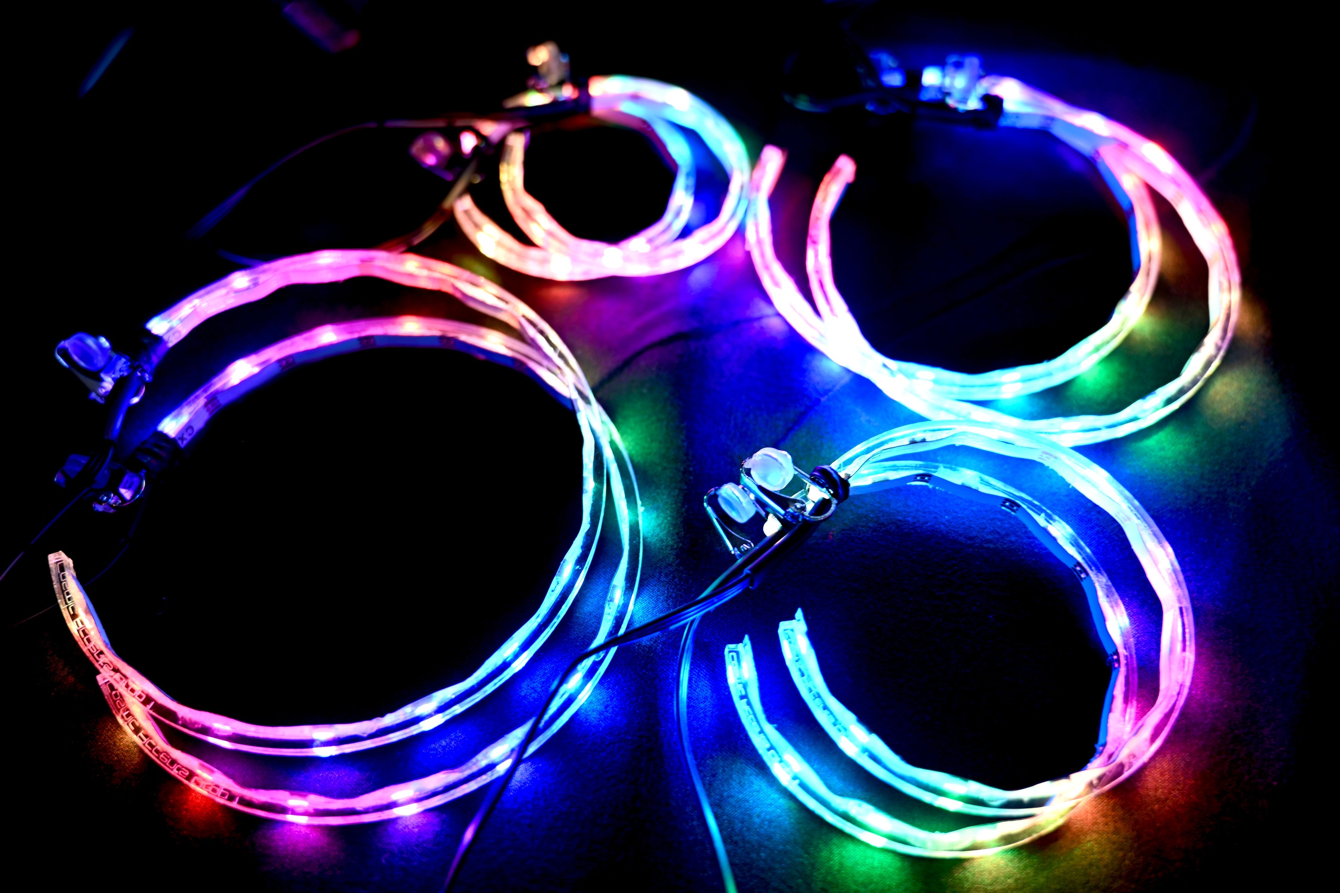 4 different sized led hoop earrings - small, medium, large, & jumbo on rainbow setting