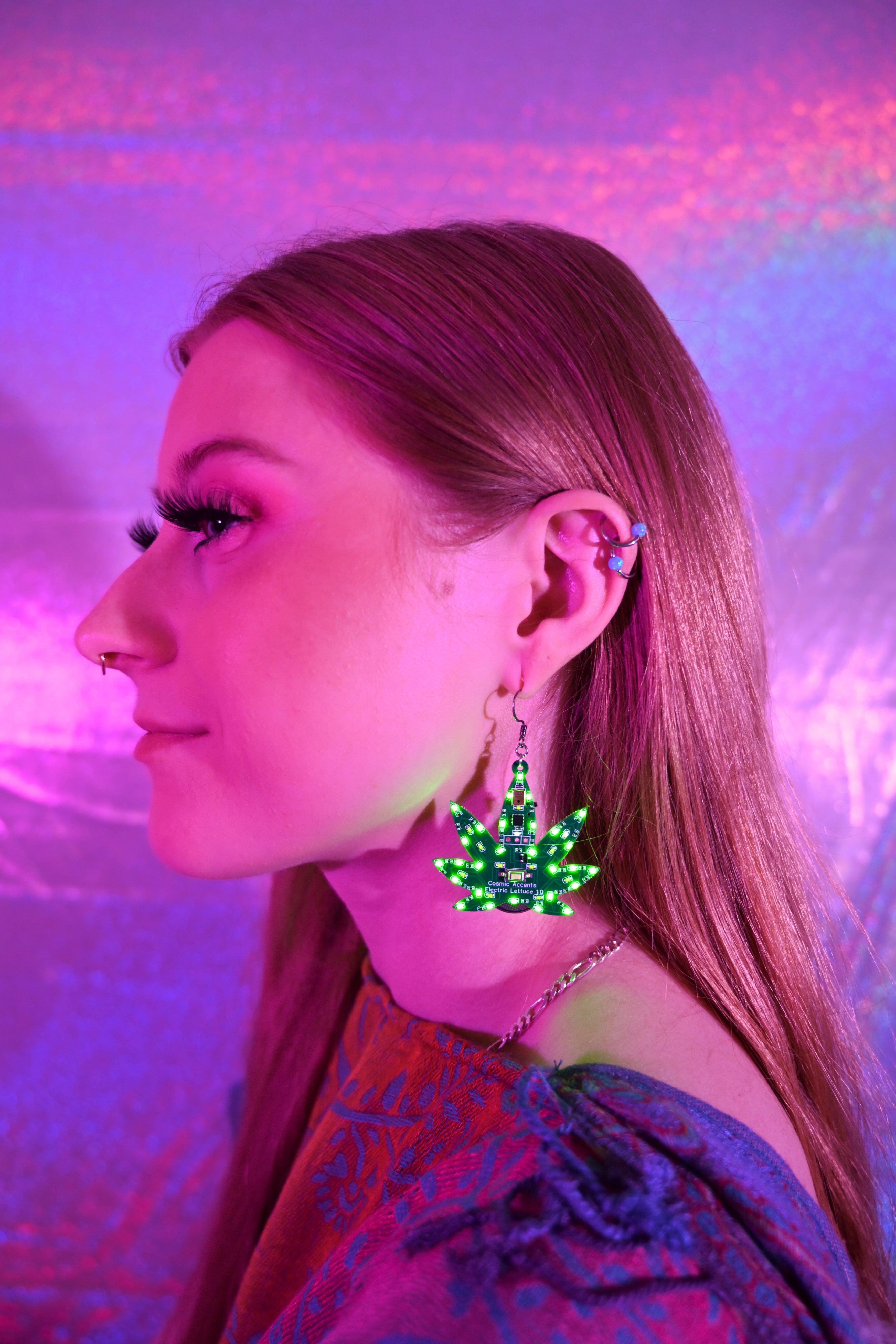 Electric Lettuce Weed Leaf LED Earrings CosmicAccents